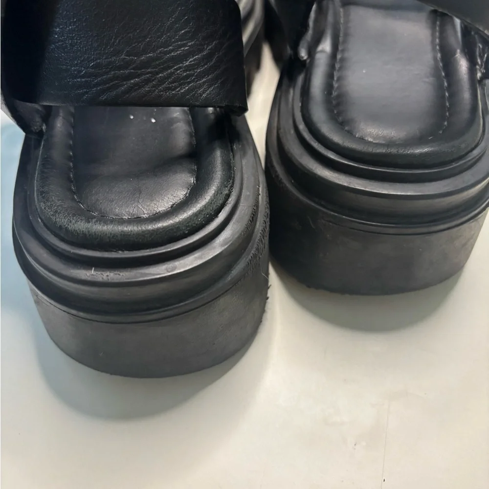 Zara Black Chunky Platform Leather Sandals - Picture 4 of 9